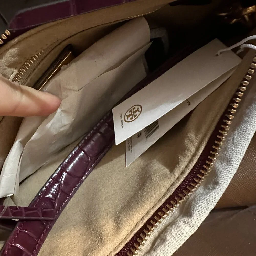 NWT! NEW! Tory Burch T MONOGRAM CHENILLE STUDIO BAG -Claret